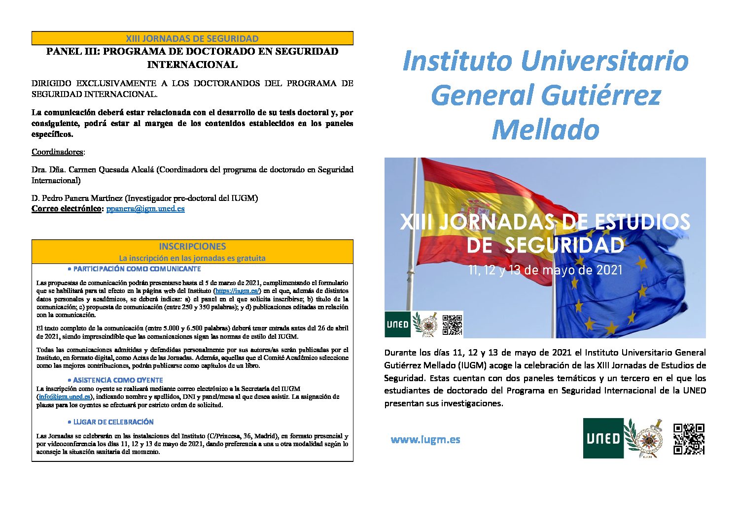 11,12 y 13 de mayo. IUGM. XIII Jornadas de estudio de la Seguridad